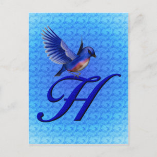 Cartão Postal Bluebird Monograma Inicial H Elegante