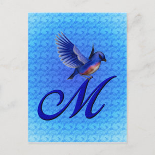 Cartão Postal Bluebird Monograma Inicial M Elegante