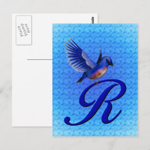 Cartão Postal Bluebird Monograma Inicial R Elegante