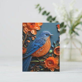 Cartão Postal Bluebird oriental com brilho laranja