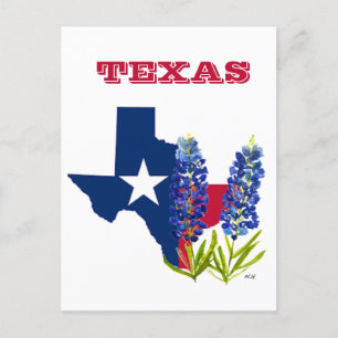 Cartão Postal Bluebonnets Flores do Estado do Texas Aquarela Lup