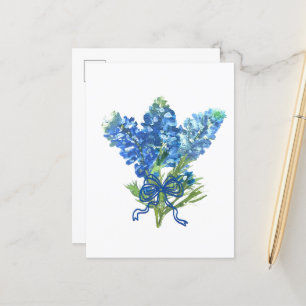 Cartão Postal Bluebonnets Texas State Flowers Lupine Watercolor