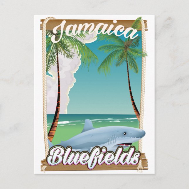 Cartão Postal Bluefields, poster de férias na praia da Jamaica. (Frente)