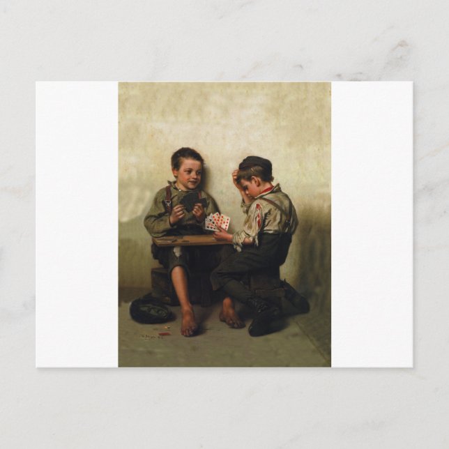 Cartão Postal Bluffing ~ Calçado Shine Boys tocando pôquer (1885 (Frente)