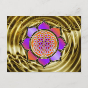 Cartão Postal Blume des Lebens Lotus - laranja violeta/ouro