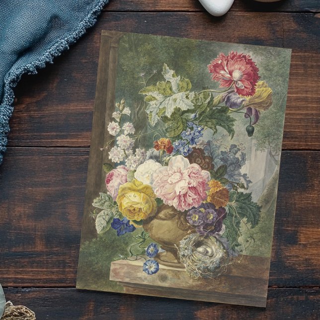 Cartão Postal Blumenstrauß em einer Vase mit Vogelnest (Criador carregado)
