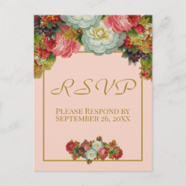 Cartão Postal Blush Coral Pink Autumn Floral Weding RSVP