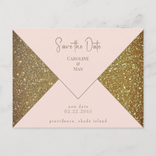 Cartão Postal Blush e Dourado Glam Weding (Salvar data)