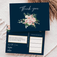Blush Floral Marinho Casamento Obrigado Cartão-Pos