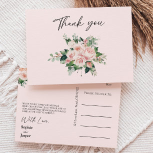 Cartão Postal Blush Floral Pink Casamento Obrigado Cartão-Postal