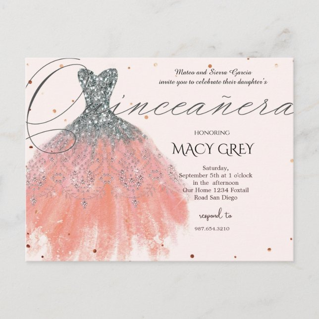 Cartão Postal Blush Floral Quinceañera 15th Birthday (Frente)