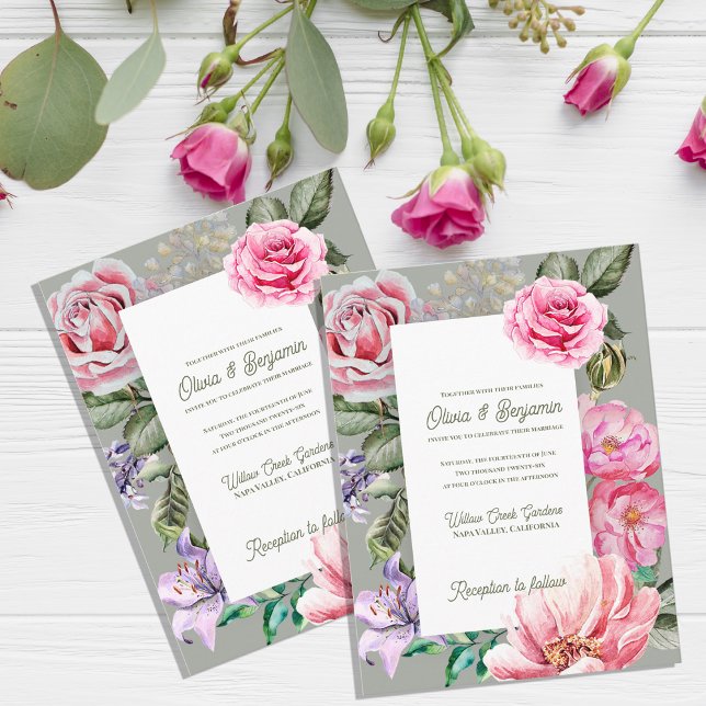 Cartão Postal Blush Garden Romantic Floral Wedding Invitation (Blush Garden Floral Wedding Invitation | Romantic Rose Botanical Wedding Invitation Card)