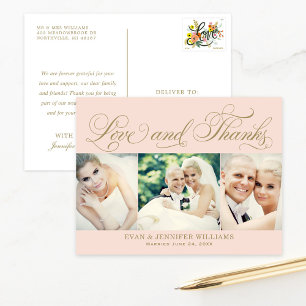 Cartão Postal Blush Gold Amor e Agradecimento Foto de Casamento
