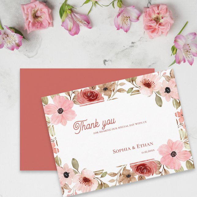 Cartão Postal Blush Pink Garden Theme Floral Wedding Thank You (Blush Pink Garden Theme Floral Wedding Thank You Postcard)
