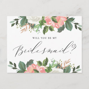 Cartão Postal Blush Primavera Floral Você Será Minha Porta-Voz
