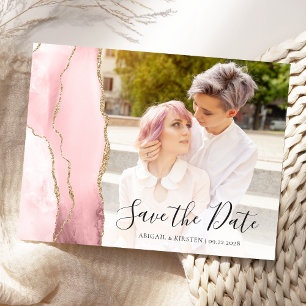 Cartão Postal Blush Rosa Ágata Dourada Foto Salvar a Data