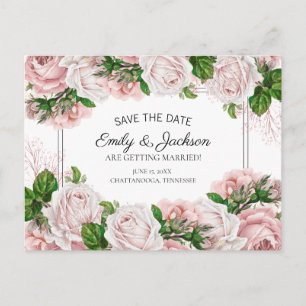 Cartão Postal Blush Rosa Floral de Aquarela Casamento Salve a Da