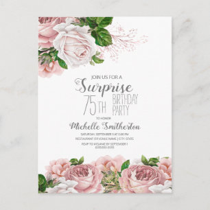 Cartão Postal Blush Rosado Vintage Floral Aniversário de 75 anos