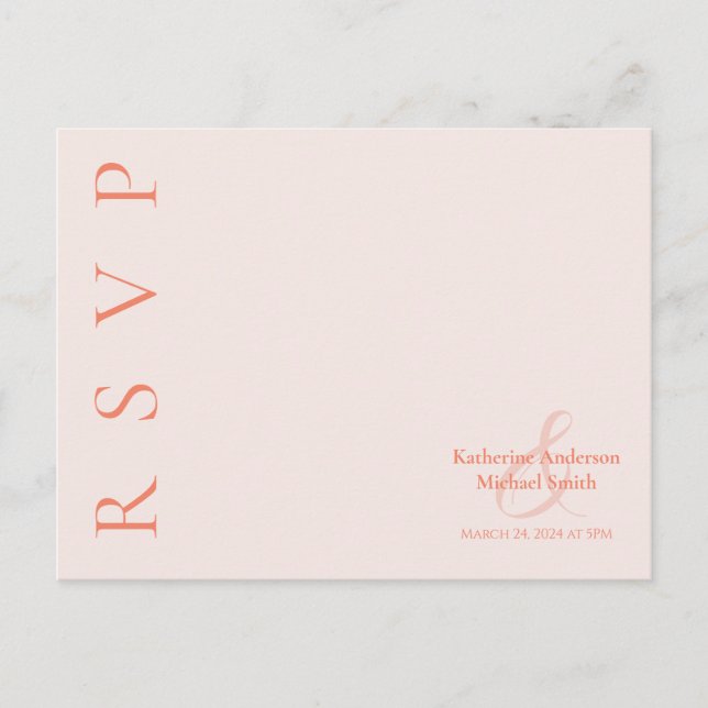 Cartão Postal Blush-RSVP-Casamento Simples Moderno- (Frente)