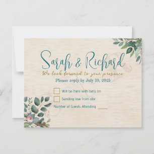 Cartão Postal Blush & Sage com RSVP de Casamento de Folhagem de 
