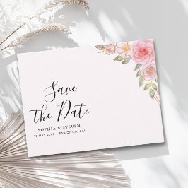 Cartão Postal Blush Watercolor Florals with Gold Accents Wedding