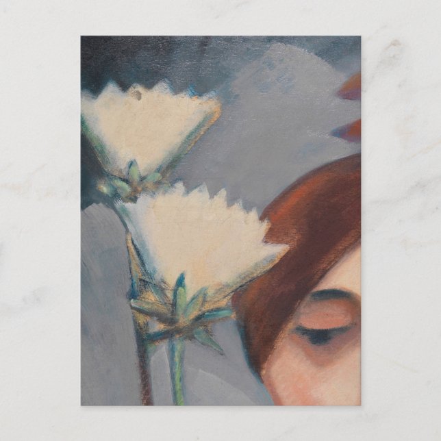 Cartão Postal Bluten aund Weiblicher Kopf por Maetzel-Johannsen (Frente)