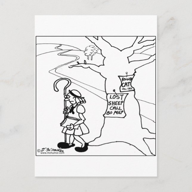Cartão Postal Bo Peep Coloca Letreiro de Ovelha Perdida (Frente)