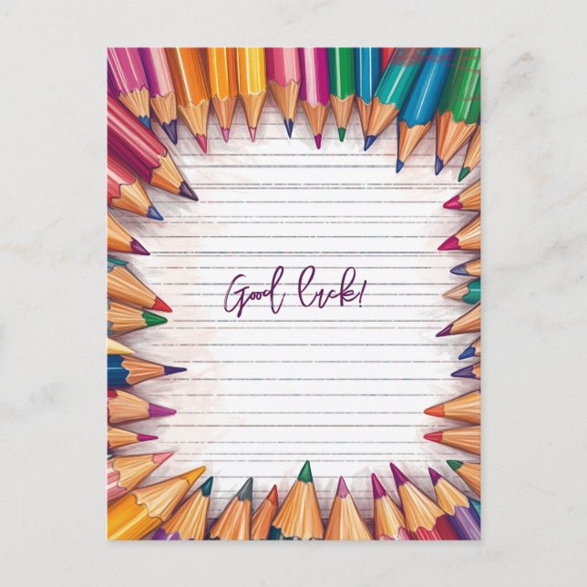 Cartão Postal Boa Sorte Cercada por Lápis (Frente)