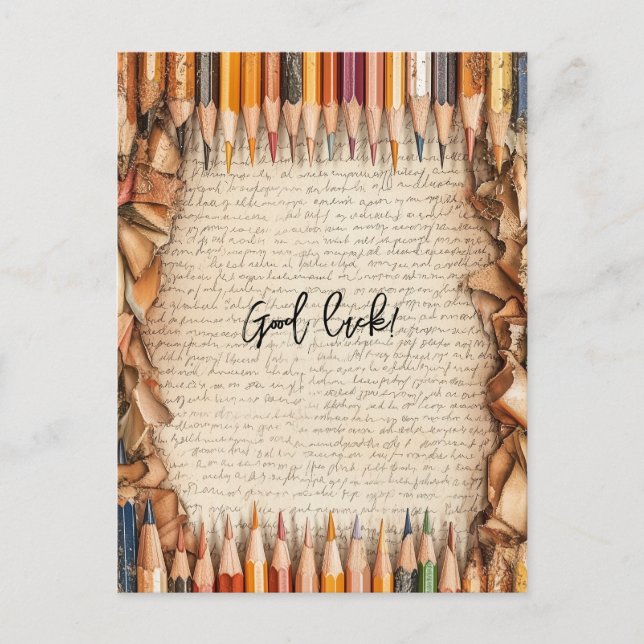 Cartão Postal Boa sorte cercada por lápis (Frente)