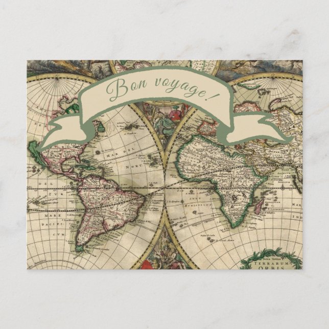 Cartão Postal Boa viagem! Mapa do Mundo Vintage (Frente)
