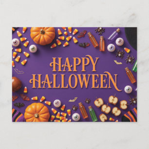 Cartão Postal Boas Festas de Halloween Composição Planificada em