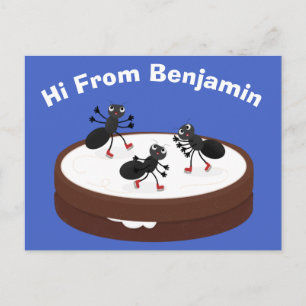 Cartão Postal Boas formigas patinando em desenho de biscoito