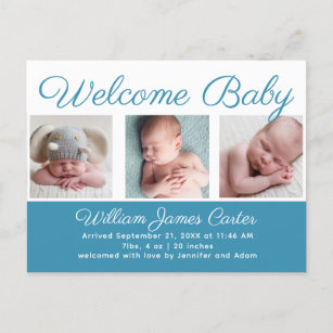 Cartão Postal Boas-vindas Bebê Blue Cute Newborn Nascimento da F