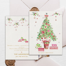 Cartão Postal Boas-vindas da Árvore de Natal Verde Rosa