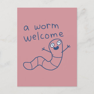 Cartão Postal Boas-vindas engraçadas de uma minhoca Cute Piada D
