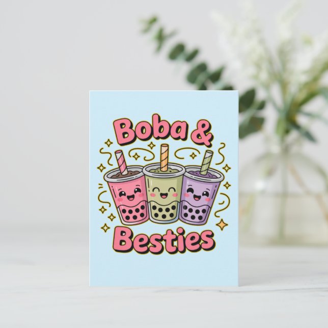Cartão Postal BOBA & Besties Vibes – Perfeito para Amantes de Ch (Em pé/Frente)