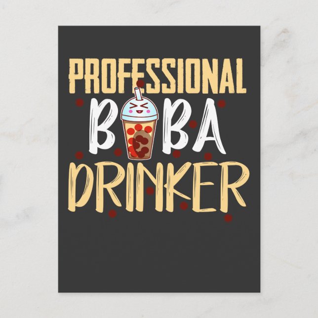 Cartão Postal Boba Milk Tea Drinker Kawaii Cute Bubble Tea (Frente)