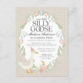 Cartão Postal Bobo Beige Goose Floral Gingham Festa de aniversár