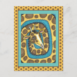 CARTÃO POSTAL BOBO GIRAFFE LONG NECK E SPOTS, ARTE FOLK ENGRAÇA