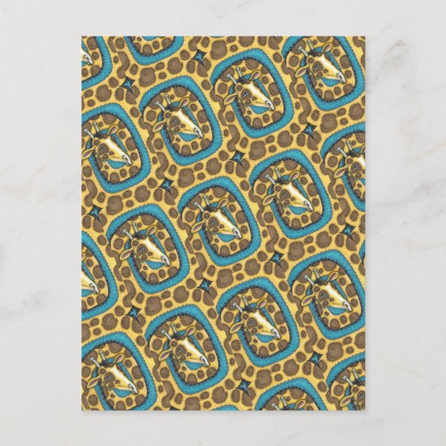 CARTÃO POSTAL BOBO GIRAFFE LONG NECK E SPOTS, ARTE FOLK ENGRAÇAD (Frente)