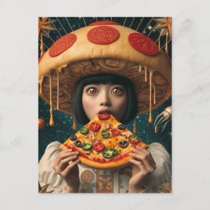 Cartão Postal Bobo Pizza Mulher Com Chapéu De Cogumelo Pepperoni