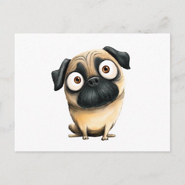 Cartão Postal Bobo Whimsic Pug (Frente)