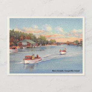 Cartão Postal Boca Grande, cena de barcos antigos na Ilha Gaspar
