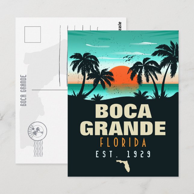 Cartão Postal Boca Grande Florida Retro Sunset Souvenirs 60s (Frente/Verso)