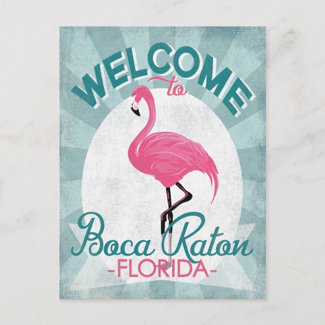 Cartão Postal Boca Raton Florida Pink Flamingo Retro (Frente)