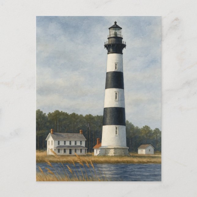 Cartão Postal Bodie Island Lighthouse Watercolor (Frente)