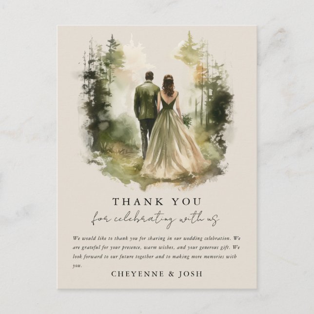 Cartão Postal Boêmia da Floresta Aquarela Encantada Obrigado (Frente)