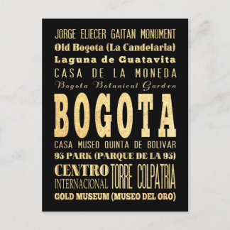 Cartão Postal Bogota City of Colombia Typoographic Art