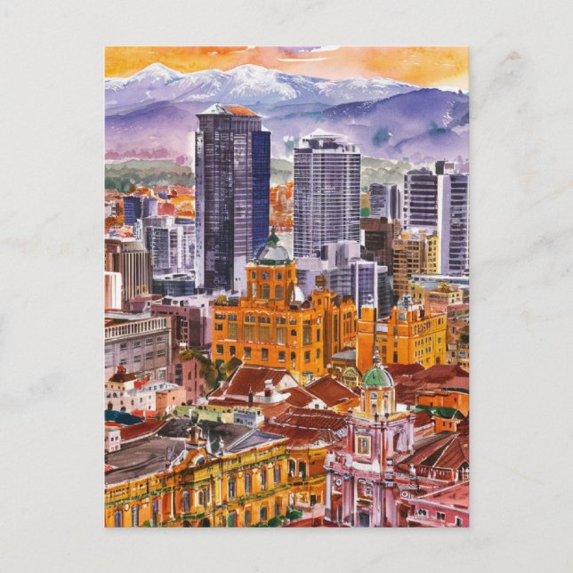 Cartão Postal Bogota, Colômbia Cityscape Watercolor Painting (Frente)