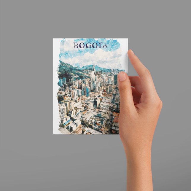 Cartão Postal Bogotá Colômbia Vista da Cidade Aquarela (bogota colombia watercolor postcard)